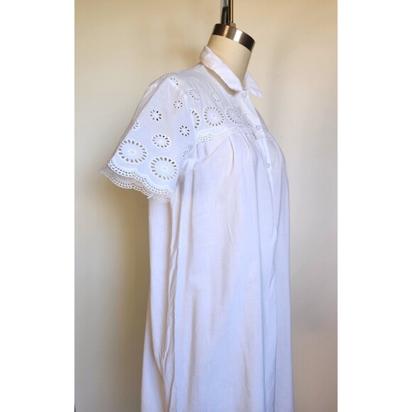 Vintage French White Night Gown Dress - White Eyelet Bed Dress 80s 90s XS - S - Picture 4 of 7